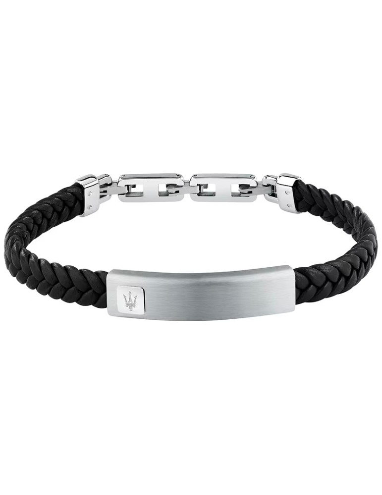 Maserati bracelet - black recycled leather - steel plate - JM525AVE34