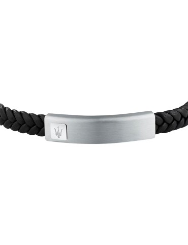 Bracciale Maserati - Pelle Riciclata Nera -Targa in Acciaio-JM525AVE34 2