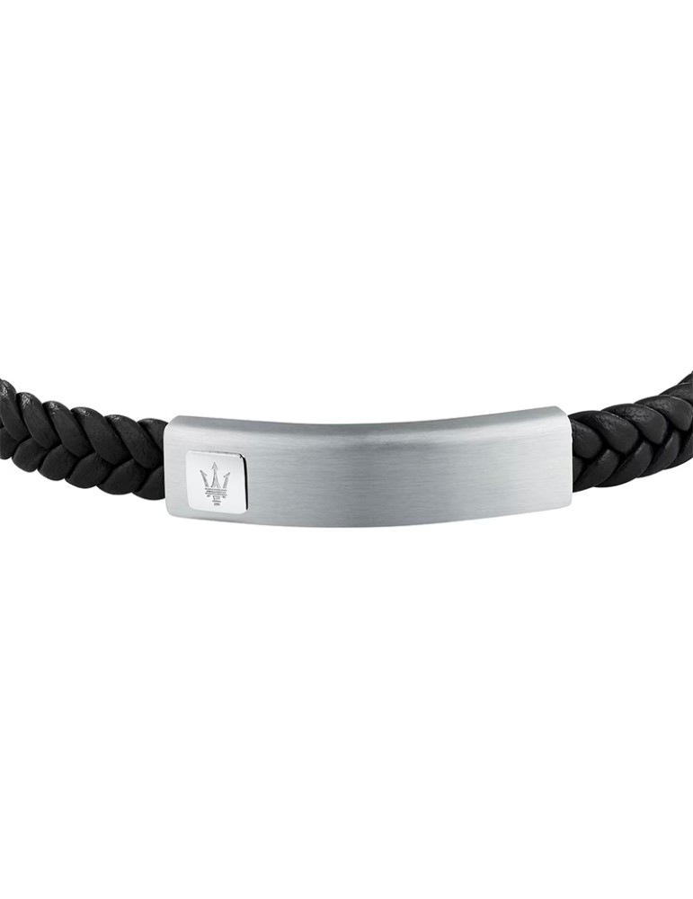 Maserati bracelet - black recycled leather - steel plate - JM525AVE34