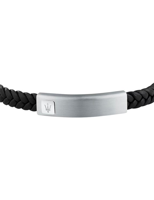 Bracciale Maserati - Pelle Riciclata Nera -Targa in Acciaio-JM525AVE34