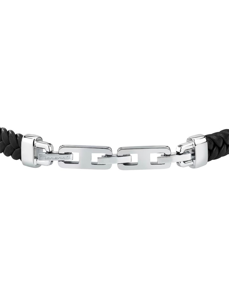 Bracciale Maserati - Pelle Riciclata Nera -Targa in Acciaio-JM525AVE34