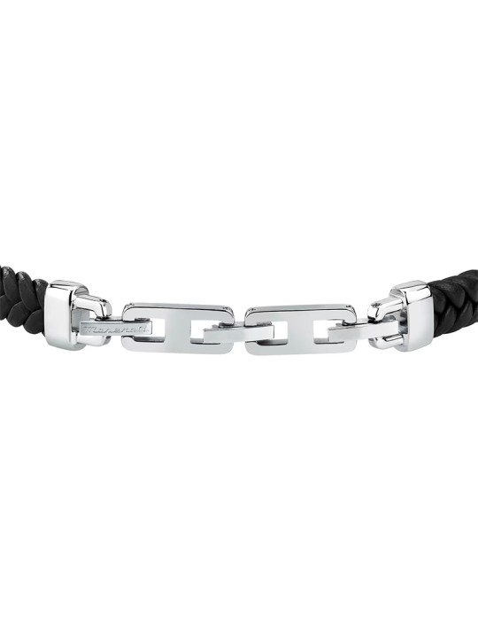 Maserati bracelet - black recycled leather - steel plate - JM525AVE34