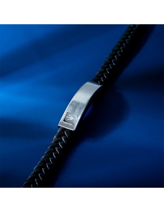 Bracciale Maserati - Pelle Riciclata Nera -Targa in Acciaio-JM525AVE34