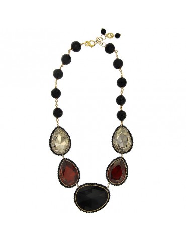 Collana Sikè - Argento 925% Dorato - Onice Nero - Swarovski - SW0021