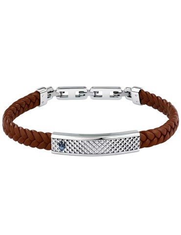 Maserati Bracelet - Brown Leather - Silver Plate - JM525AVE37