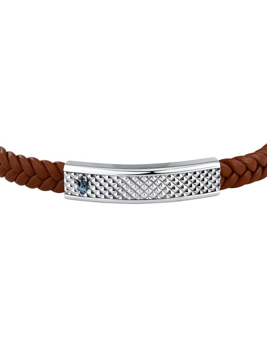 Maserati Bracelet - Brown Leather - Silver Plate - JM525AVE37