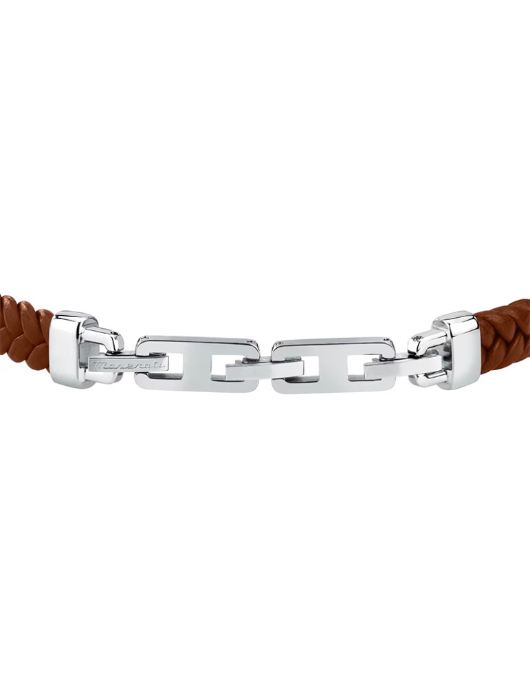 Maserati Bracelet - Brown Leather - Silver Plate - JM525AVE37