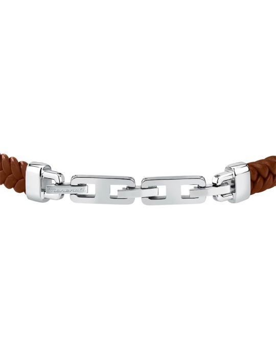 Maserati Bracelet - Brown Leather - Silver Plate - JM525AVE37