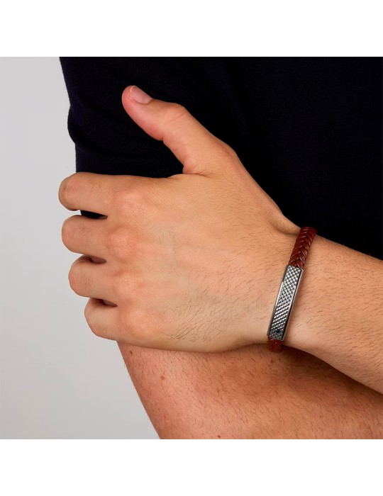 Maserati Bracelet - Brown Leather - Silver Plate - JM525AVE37