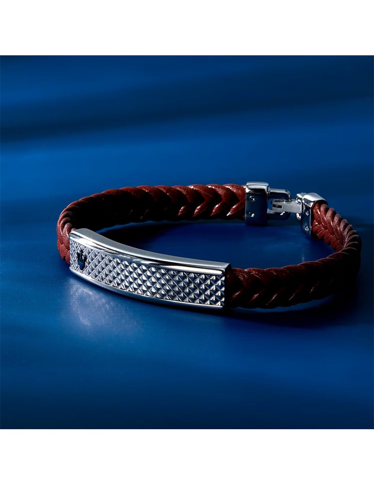 Maserati Bracelet - Brown Leather - Silver Plate - JM525AVE37
