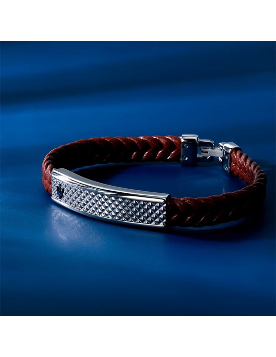 Maserati Bracelet - Brown Leather - Silver Plate - JM525AVE37