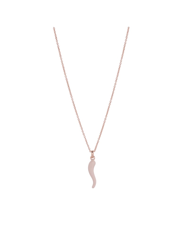 Pesavento Necklace - Brio in 925% Rose Silver with Horn Pendant in Glossy Pink Enamel Mousse - 0