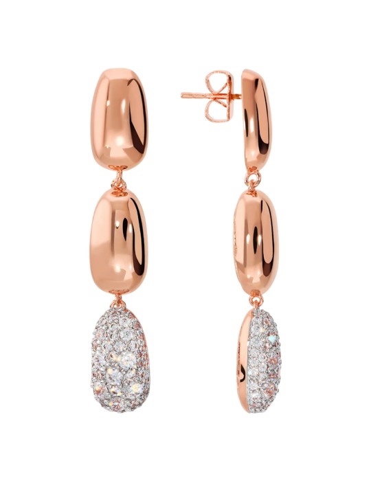 Bronzallure Earrings - Very High Rose Gold Pendants with Cubic Zirconia Pav - 0