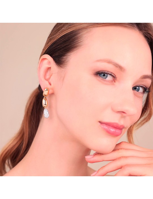 Bronzallure Earrings - Very High Rose Gold Pendants with Cubic Zirconia Pav - 0