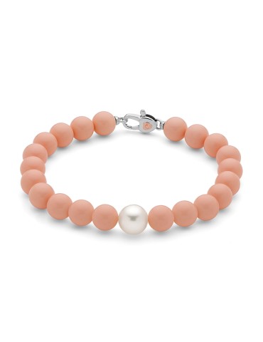 Bracciale Miluna - Terra e Mare con Perla 8,5 - 9 mm ed Agglomerato di Corallo Rosa 8 mm - 0