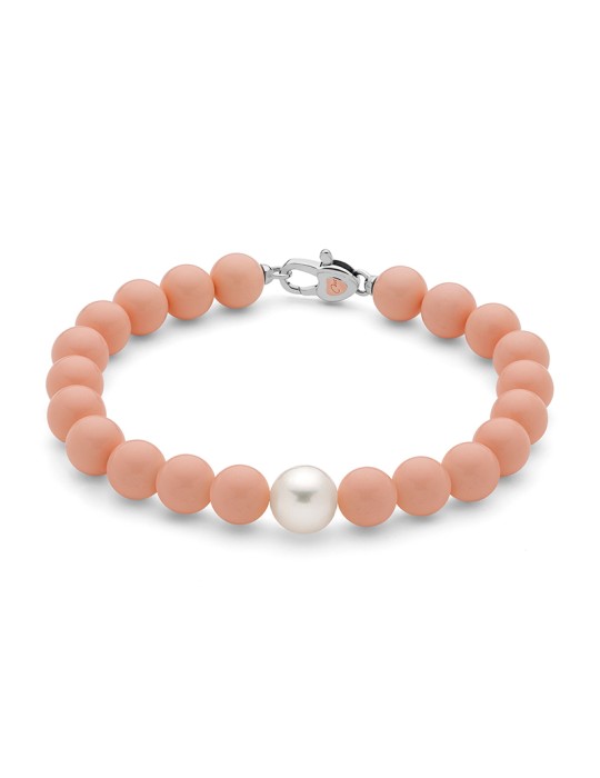 Miluna Bracelet - Terra e Mare with 8.5 - 9 mm Pearl and 8 mm Pink Coral Cluster - 0