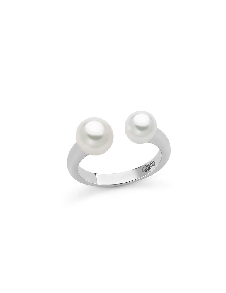 Anello Miluna - Miss Italia in Argento 925% Aperto con Perle - 0