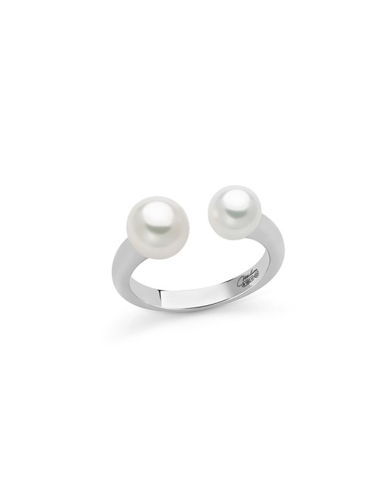 Miluna Ring - Miss Italia in 925% Silver Open with Pearls - 0