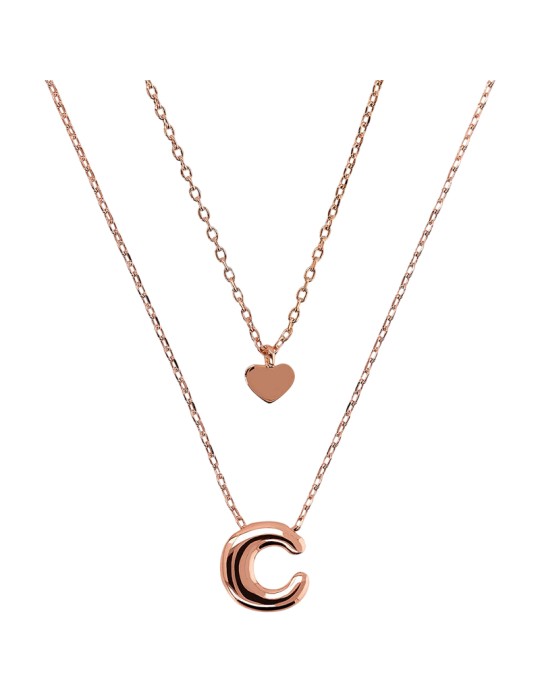 Bronzallure Necklace - Rose Gold-Heart Pendant-Letter C-WSBZ02286.C
