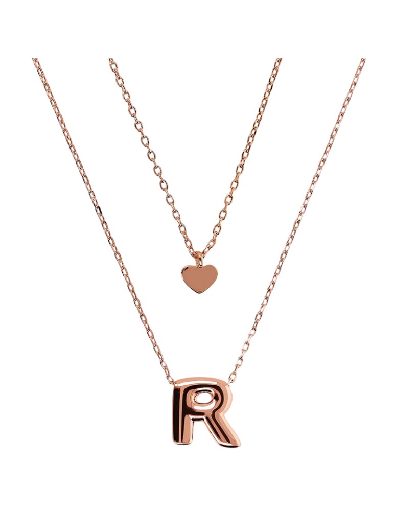 Bronzallure Necklace - Everyday Rose Gold with Heart Pendant and Letter R - 0
