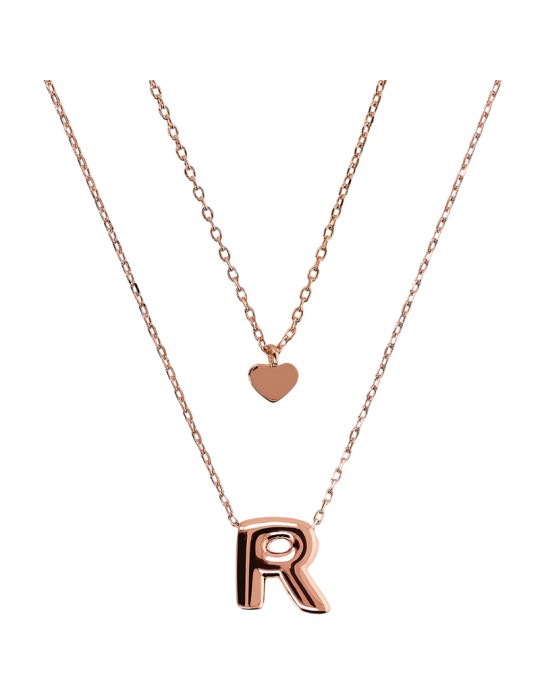 Collana Bronzallure - Everyday Rose Gold con Pendente a Cuore e Lettera R - 0