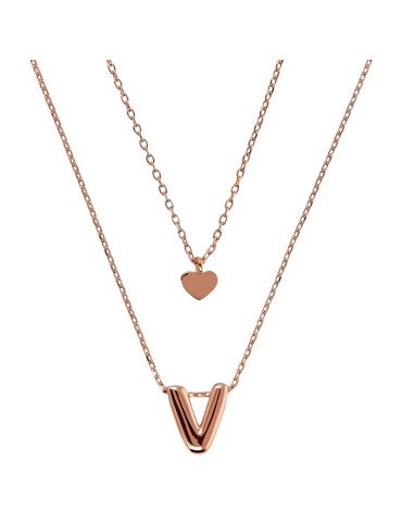 Collana Bronzallure - Rose Gold-Pendente a Cuore-Lettera V-WSBZ02286.V