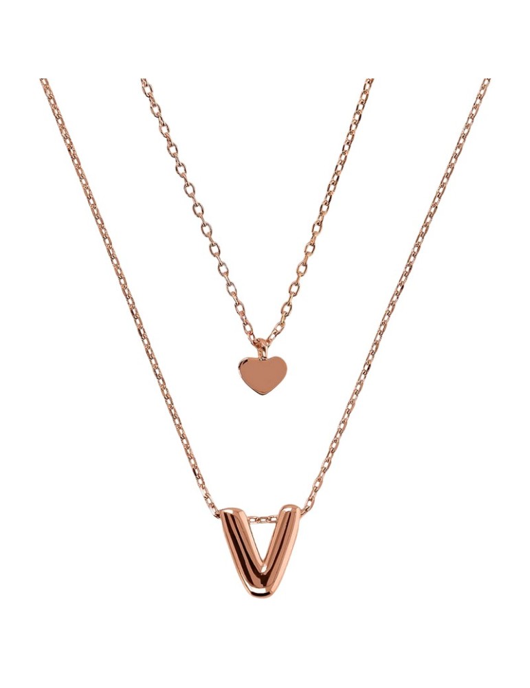 Bronzallure Necklace - Rose Gold-Heart Pendant-Letter V-WSBZ02286. V