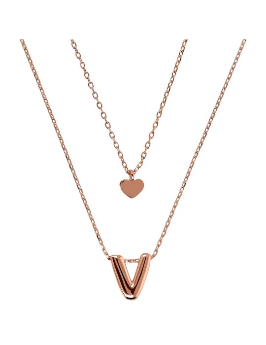 Bronzallure Necklace - Rose Gold-Heart Pendant-Letter V-WSBZ02286. V