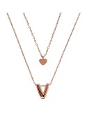 Bronzallure Necklace - Rose Gold-Heart Pendant-Letter V-WSBZ02286. V