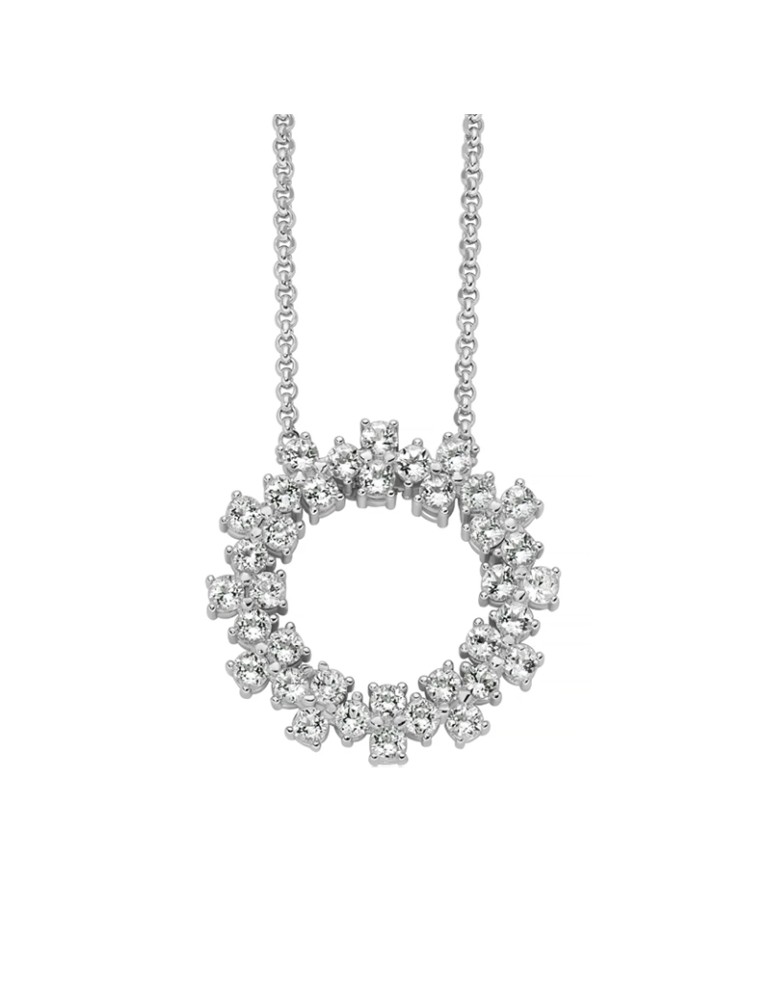 Miluna Necklace - 925% Silver Unique Snow Round Pendant with White Topazes - 0