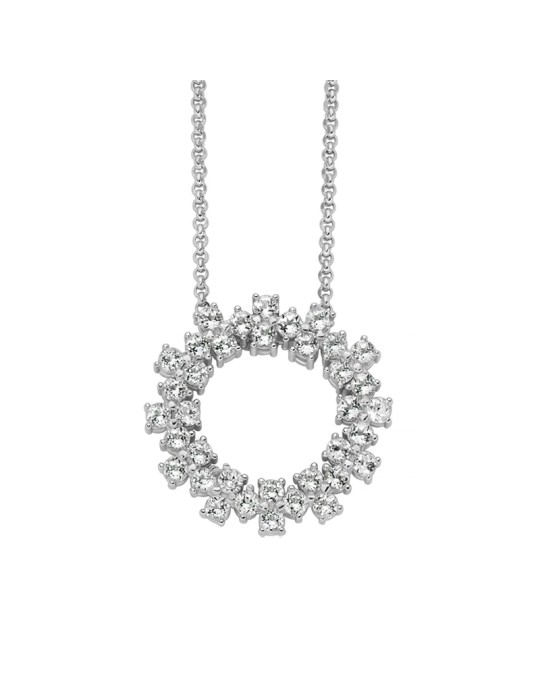 Miluna Necklace - 925% Silver Unique Snow Round Pendant with White Topazes - 0