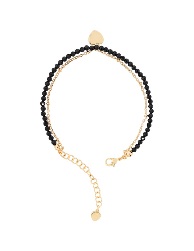 Bronzallure Bracelet - Gold-Onyx-Heart Pendant-WSBZ02528Y.BO