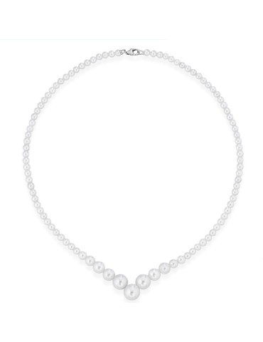 Collana Coscia - Oro Bianco 18Kt - Perle Graduate 4 - 9 mm-CLNKFWED208