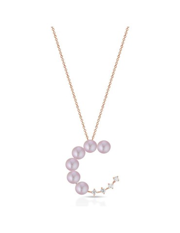 Collana Coscia - in Oro Rosa 18 Carati con Perle Rosa 4,5 - 5 mm e Diamanti 0,10 Ct - 0 2
