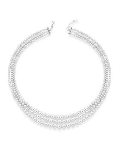 Collana Coscia - Oro Bianco 18 Kt - Perle Graduate 3-7mm - CLNKFWED209