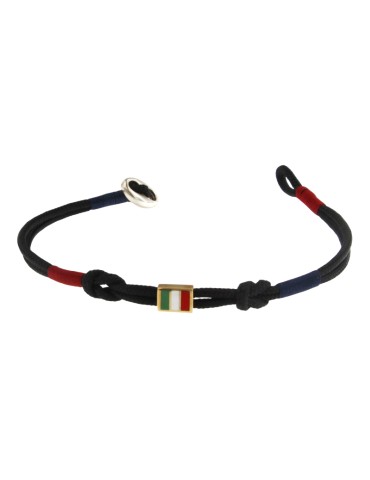 Bracciale Giovepluvio - in Cordino Blu e Bandierina Italia in Oro Giallo 18 Carati - 0