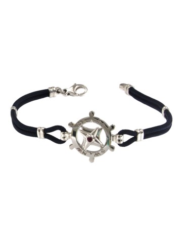 Bracciale Giovepluvio - in Cordino Blu e Timone in Oro Bianco 18 Carati - 0