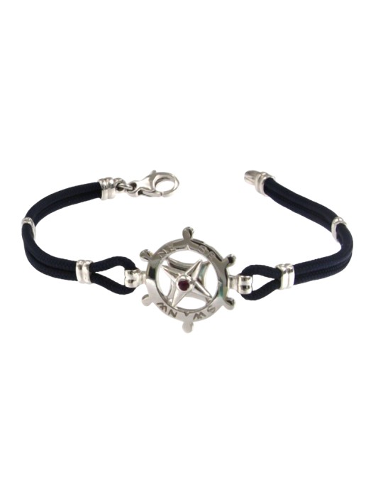 Giovepluvio Bracelet - in Blue Cord and 18K White Gold Helm - 0