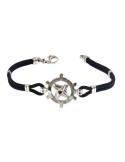 Bracciale Giovepluvio - in Cordino Blu e Timone in Oro Bianco 18 Carati - 0