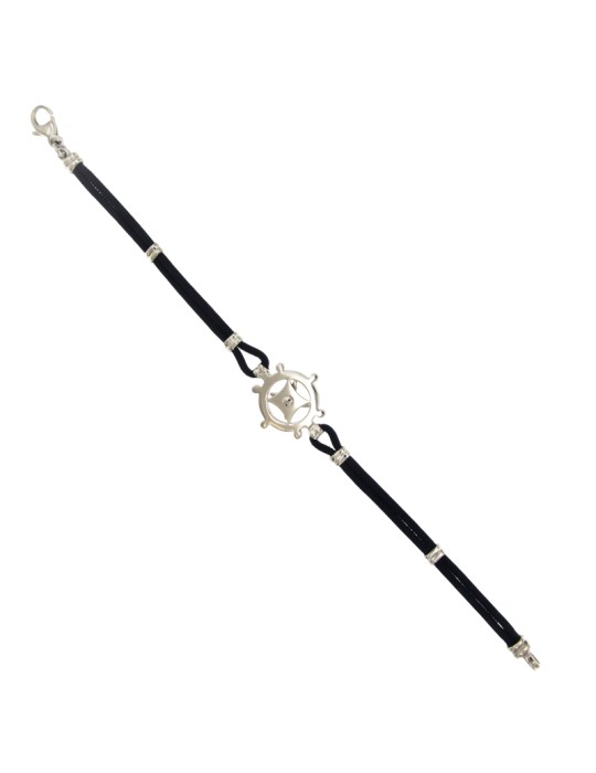 Bracciale Giovepluvio - in Cordino Blu e Timone in Oro Bianco 18 Carati - 0