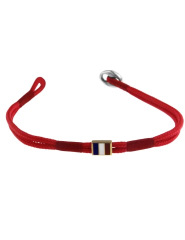 Bracciale Giovepluvio - in Cordino Rosso e Bandierina Nautica Francia in Oro Giallo 18 Carati - 0