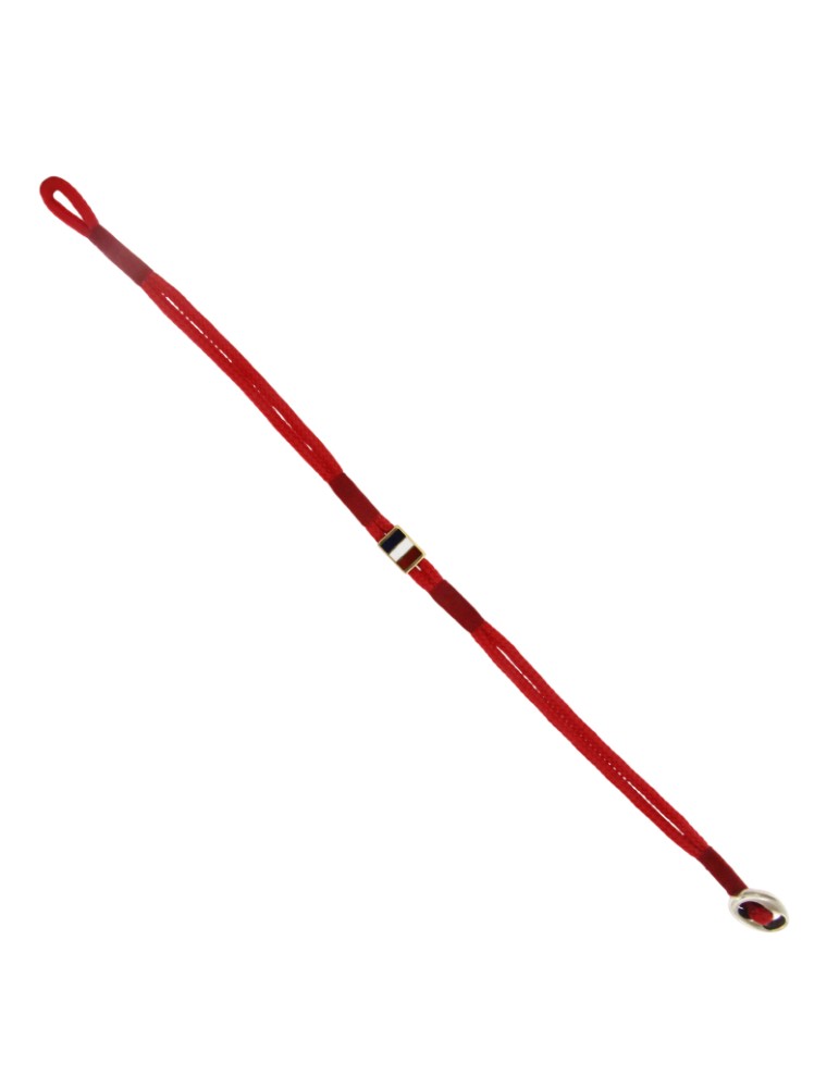 Giovepluvio Bracelet - in Red Cord and French Nautical Flag in 18K Yellow Gold - 0