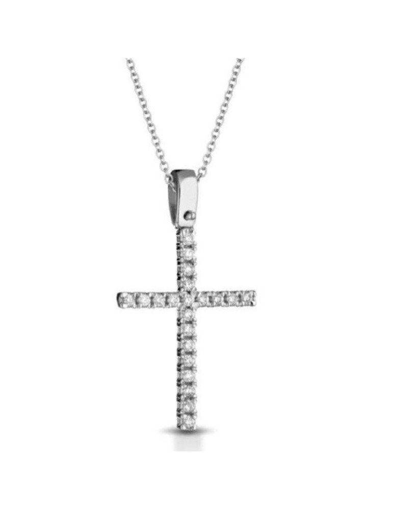 Collana Lelune Diamonds - in Oro Bianco 18 Carati con Croce e Diamanti 0,15ct - 0