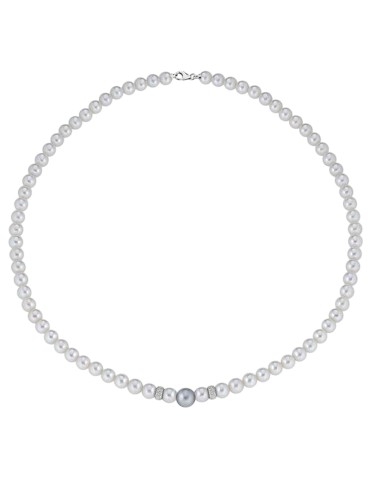 Collana Lelune-Perla Grigia 8 - 8,5mm-Chiusura in Oro Bianco 18Kt-LLNK034