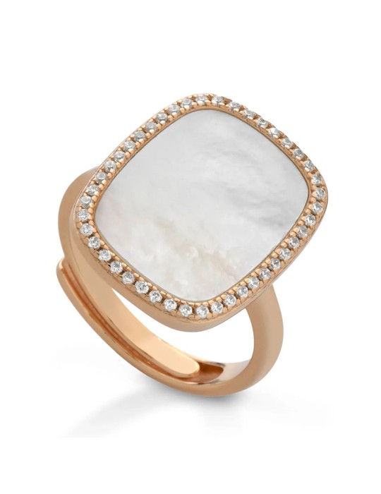 Anello Lelune Glamour-Regolabile-Rose Gold-Madreperla-Zirconi-LGRN756.1