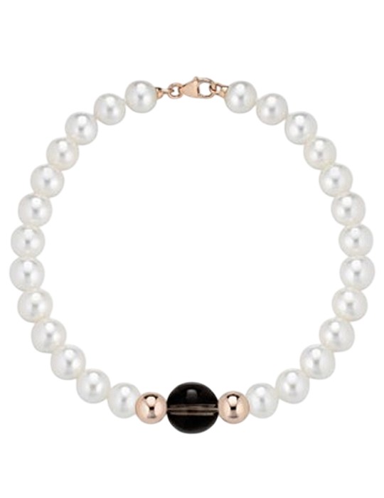 Bracciale Lelune - Perle Freshwater - Sfera di Quarzo Fumè - LLBR40.2