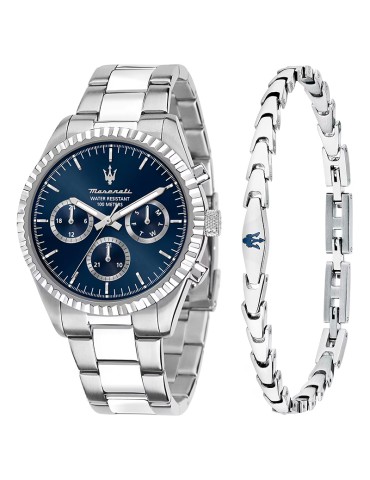 Maserati Watch Pack with Bracelet - Silver - 43mm - Blue-R8853100047