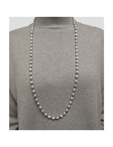 Collana Lelune-Perle Grigie 6,5 - 7 mm-Chiusura in Argento 925-LLNKF015