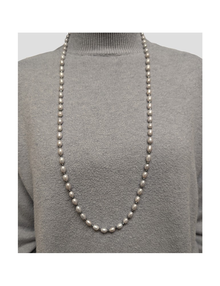 Lelune Necklace-Grey Pearls 6.5 - 7 mm-925 Silver Clasp-LLNKF015