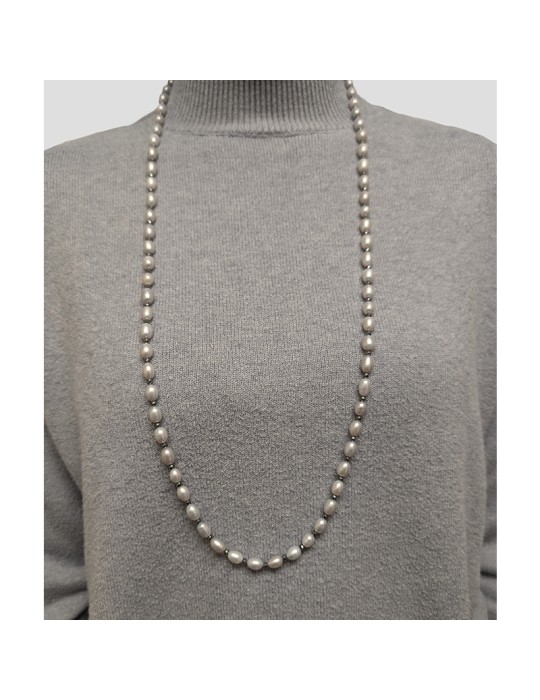 Collana Lelune-Perle Grigie 6,5 - 7 mm-Chiusura in Argento 925-LLNKF015